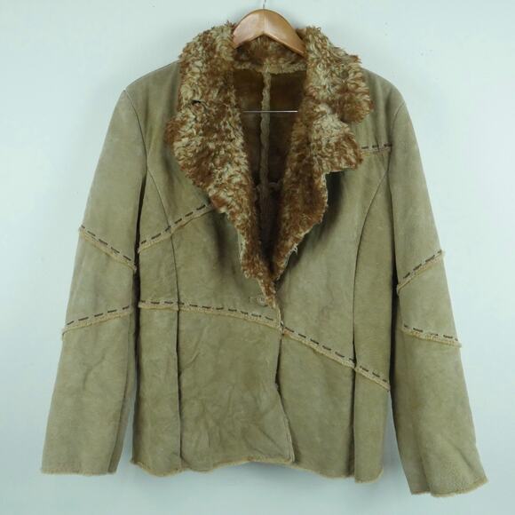 Vintage Large Suede Coat Patchwork Shaggy Fur Lined Penny Lane 90s Boho Y2K - Picture 1 of 10